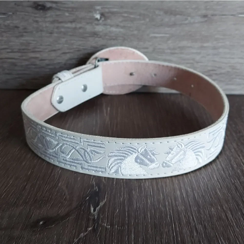 Authentic Mexican Piteado Leather Belt Handmade Horse Belt White Kids Size 20
